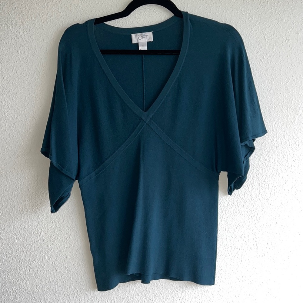 Teal blue wide sleeve top